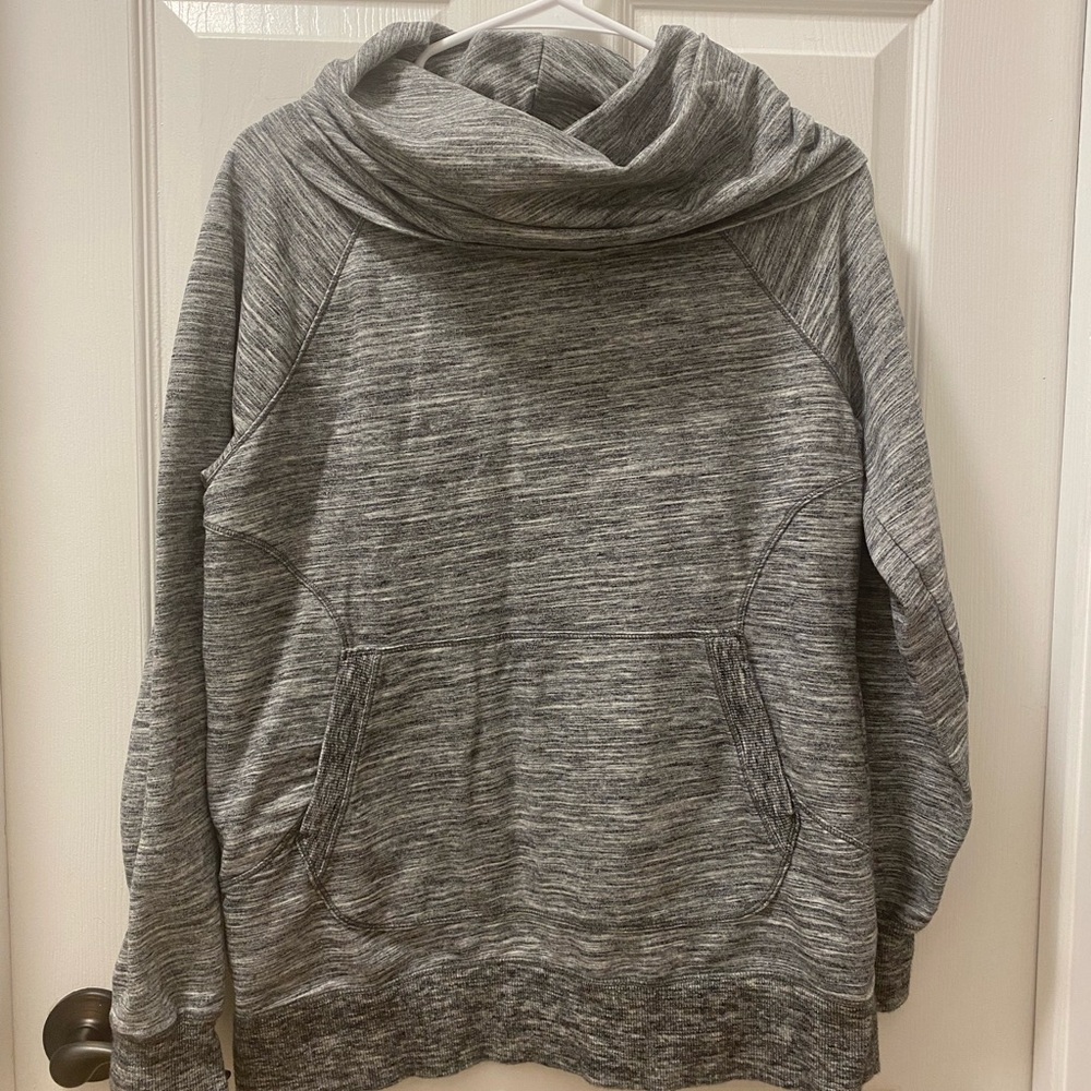 LL Bean cowl neck sweater, EUC, size large, grey with kangaroo pocket